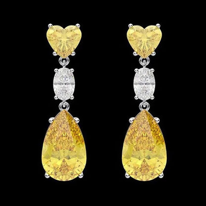 Exquisite Fashion Teardrop Cut Citrine Dangle Gemstone Earrings for Bridal Wedding Party Women Jewelry Gift