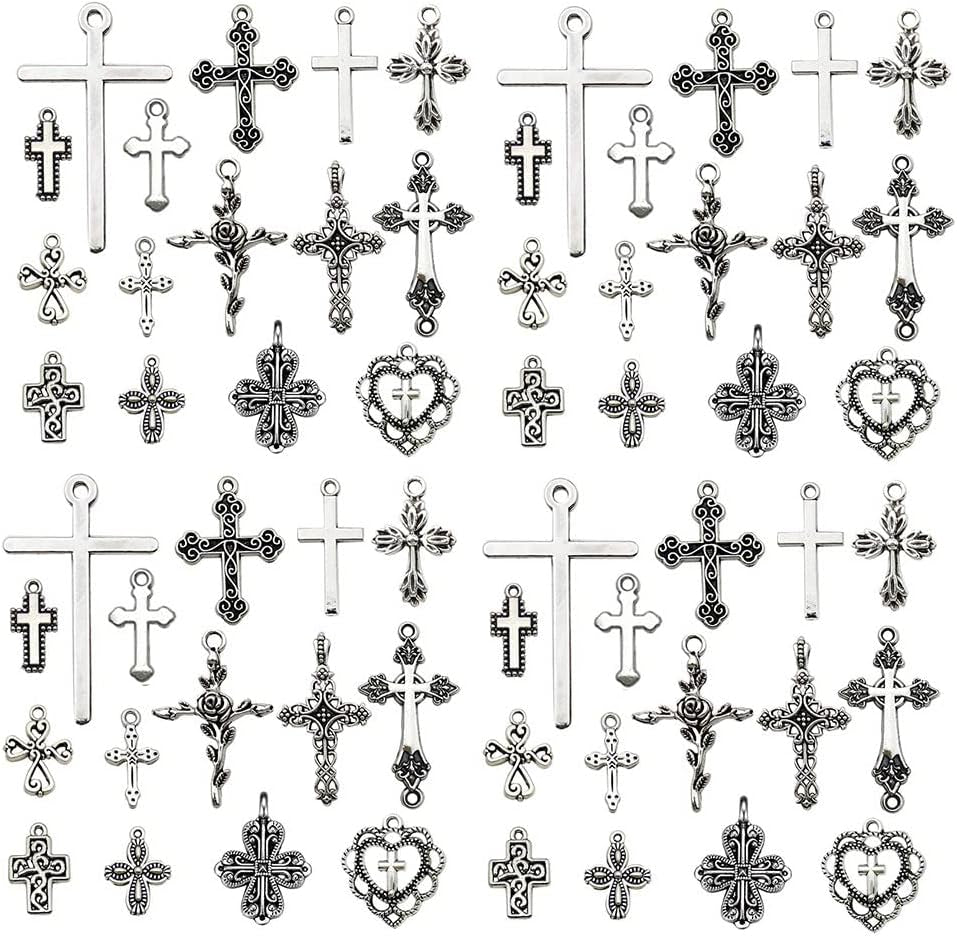 120Pcs Antique Silver Cross Charms for Jewelry Making Alloy Cross Charms for DIY Crafts (SN024)