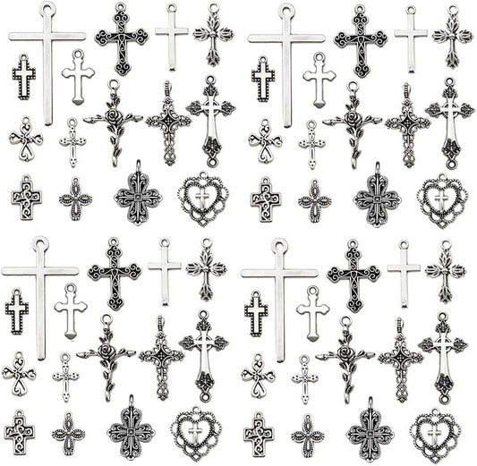 120Pcs Antique Silver Cross Charms for Jewelry Making Alloy Cross Charms for DIY Crafts (SN024)