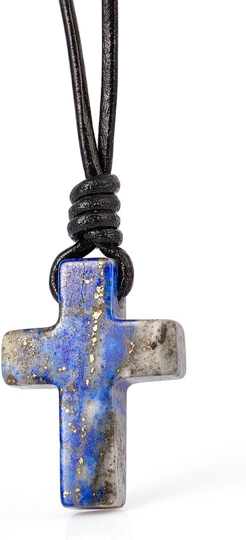 Stone Cross Pendant Adjustable Leather Necklace Gift for Valentines Day