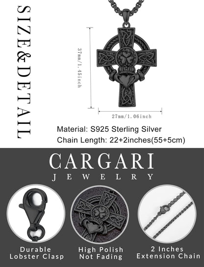 925 Sterling Silver Cross Pendant Necklace for Men Women Amulet Necklace Protection Jewelry Religious Gifts(With Gift Box)
