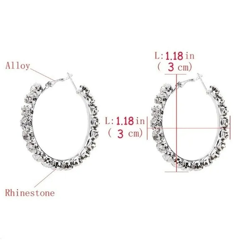 Trendy Big Circle Gold Silver Hoop Earrings Women's Fashion Rhinestone Diamond Round Earrings Party Jewelry