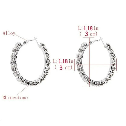 Trendy Big Circle Gold Silver Hoop Earrings Women's Fashion Rhinestone Diamond Round Earrings Party Jewelry