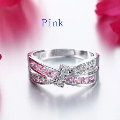 2016 Size 6-10 Black Sapphire Corssed CZ Wedding Rings Women'S White Gold Filled Band