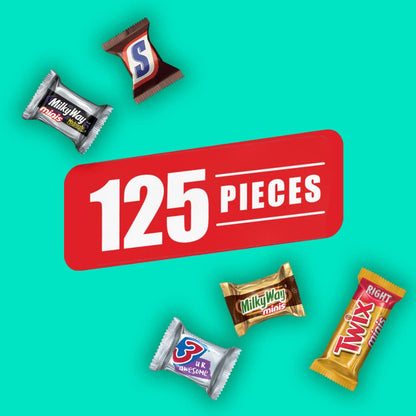 SNICKERS, TWIX, MILKY WAY & 3 MUSKETEERS Minis Size Variety Pack Milk & Dark Chocolate Candy Bars (125 Pieces) Bag