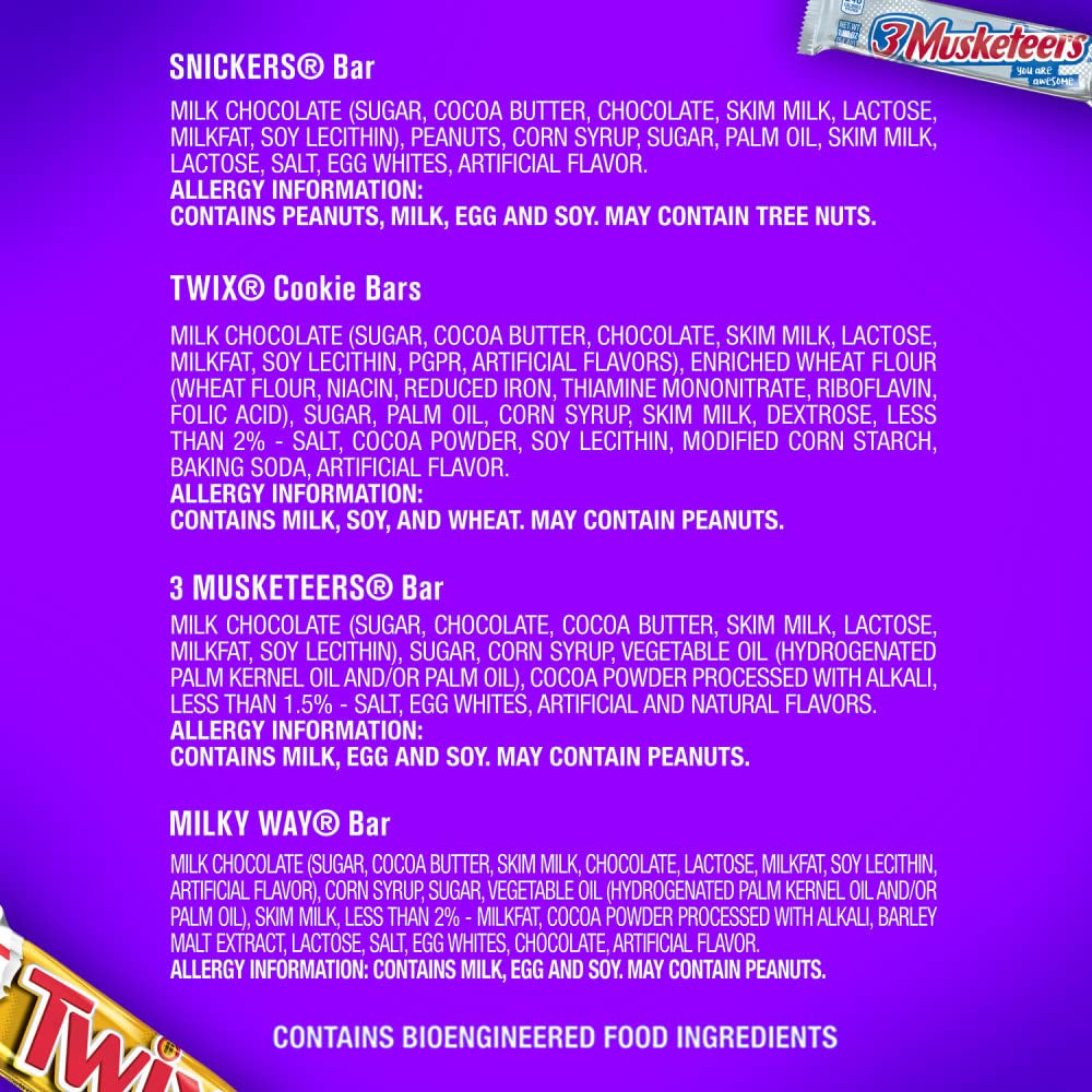 SNICKERS, TWIX, 3 MUSKETEERS & MILKY WAY Full Size Bars Variety Mix, 18-Count Box