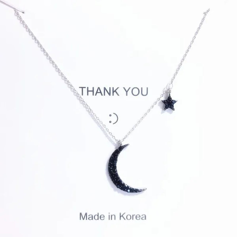 Fashion Black Diamond Star Moon Necklace Simple Moon Clavicle Chain Women