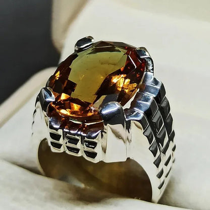 14 Carat Big Oval Cut Alexandrite Mens Ring Silver Color Handmade Color Changing Gemstone Ring Size 5-11