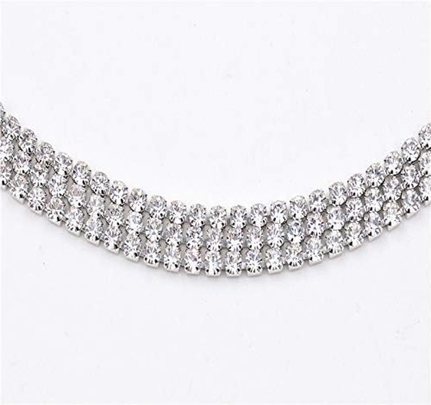 Muti Row Boho Tennis Chain Rhinestones Choker Long Chain Necklace for Women and Girls Jewelry