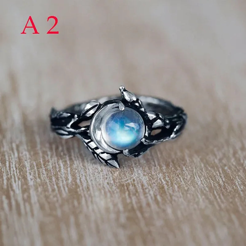 2 Style 1pcs US European Vintage Women Fashion Simple Vintage Bohemian Jewelry Vintage  Moonstone Zircon Moon Ring Ladies Engagement Wedding Ring Anniversary Party Ring Christmas Gift Jewelry Ring Size US4-12