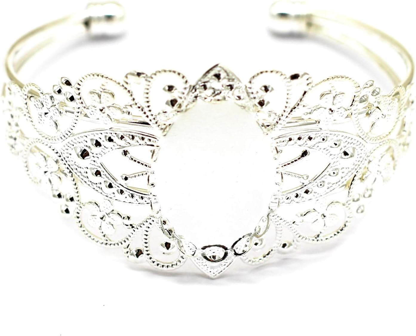 8 Pcs 25X18Mm Oval Cabochon Filigree Bezel Tray Blank Cuff Bangles Bracelet E for Crafting DIY Bracelets Making