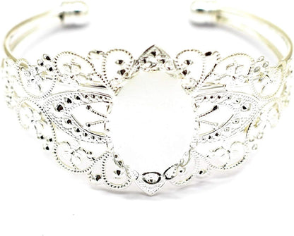 8 Pcs 25X18Mm Oval Cabochon Filigree Bezel Tray Blank Cuff Bangles Bracelet E for Crafting DIY Bracelets Making