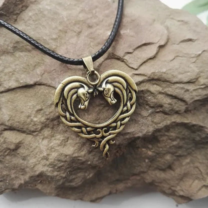 Fantasy Celtic Horse Lords Necklace Bronze Celtic Horse Heart Pendant