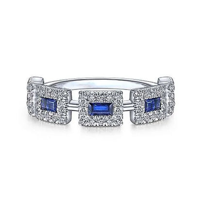 New Fashion 925 Solid Silver Pave Setting Diamond Blue Sapphire Rings for Women Bridal Engagement Wedding Ring Proposal Gift
