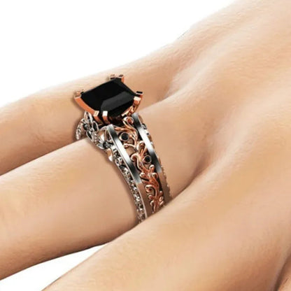 Princess Black Sapphire Diamond Engagement Ring 18K Rose Gold 925 Sterling Silver Wedding Bridal Rings Size 5-10