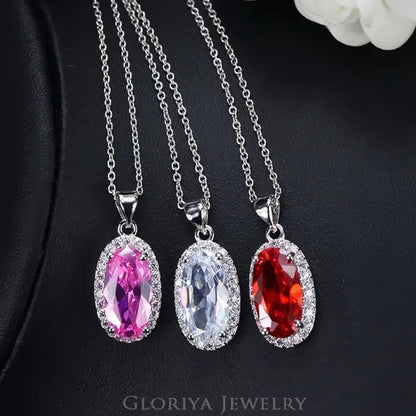 Gloriya Wedding/Bride Noble Jewelry High Quality Silver Plated Women's/Girl's Red AAA Cubic Zirconia Rings Chain Necklace Earrings Wedding Jewelry Sets Christmas Gifts