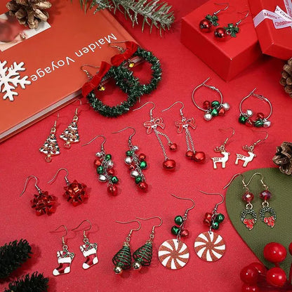 4 Pairs Christmas Earrings for Women Girls Christmas Bell Light Bulbs Hoop Earrings Christmas Tree Jingleball Snowflake Bow Flower Elk Dangle Earrings Christmas Party Jewelry Set Gift