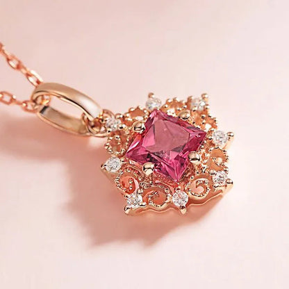 New High-End Temperament Ruby Zircon Aaas Necklace Gold-Plated Lady Evening Party Necklace