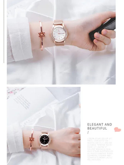 WWOOR Luxury Crystal Ladies Bracelet Watches Top Brand Fashion Women Quartz Watch For Women Rose Gold Mesh Band Wrist Watch Montre Femme
