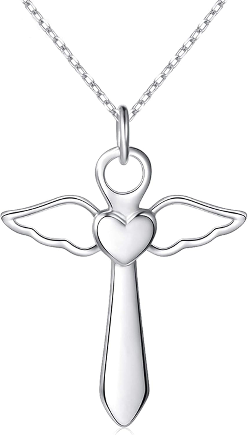Guardian Angel Wings Cross Necklace Stainless Steel Cross Necklace Jewelry Gifts for Women Teen Girls