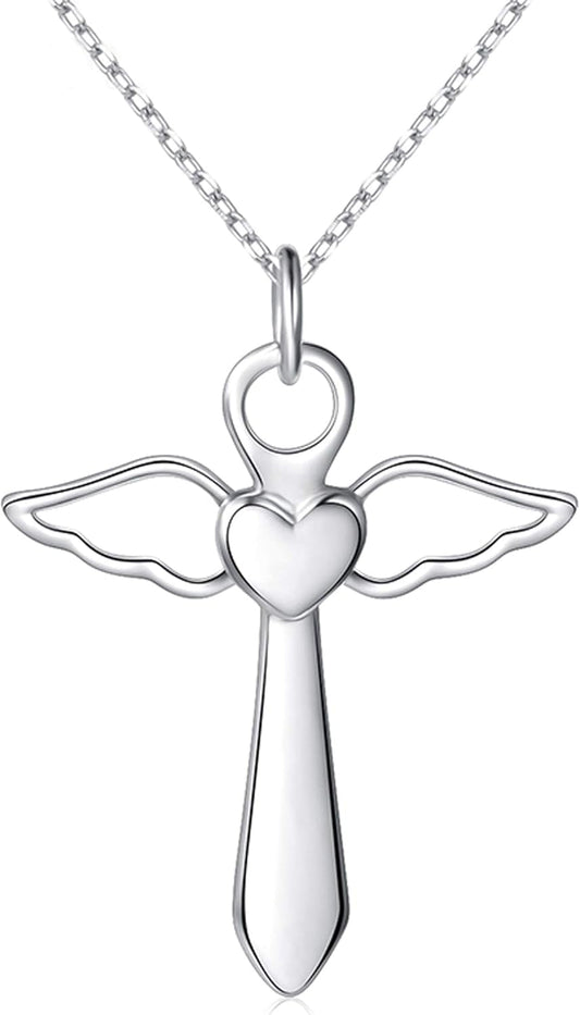 Guardian Angel Wings Cross Necklace Stainless Steel Cross Necklace Jewelry Gifts for Women Teen Girls