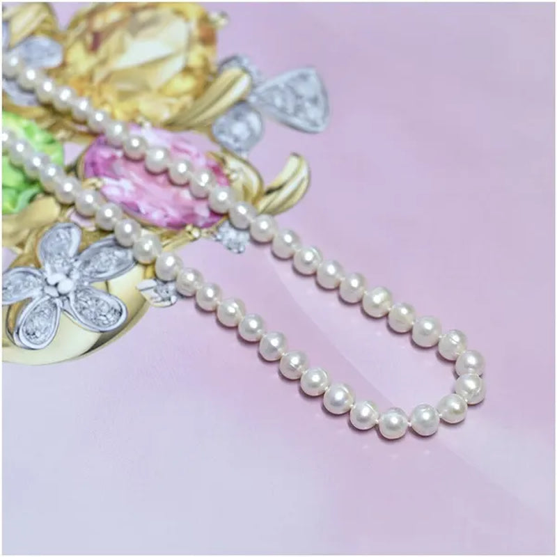 Genuine 8-9MM Nearly round Natural Freshwater Pearl Necklace for Women Birthday Gifts Fine Jewelry
