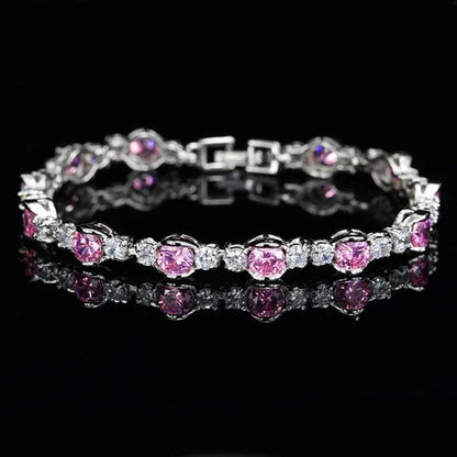 Gloriya High-Grade CZ Evening Party Jewelry For Woman Hand-inlay Round Blue Crystal Silver Plated Tennis Bracelet