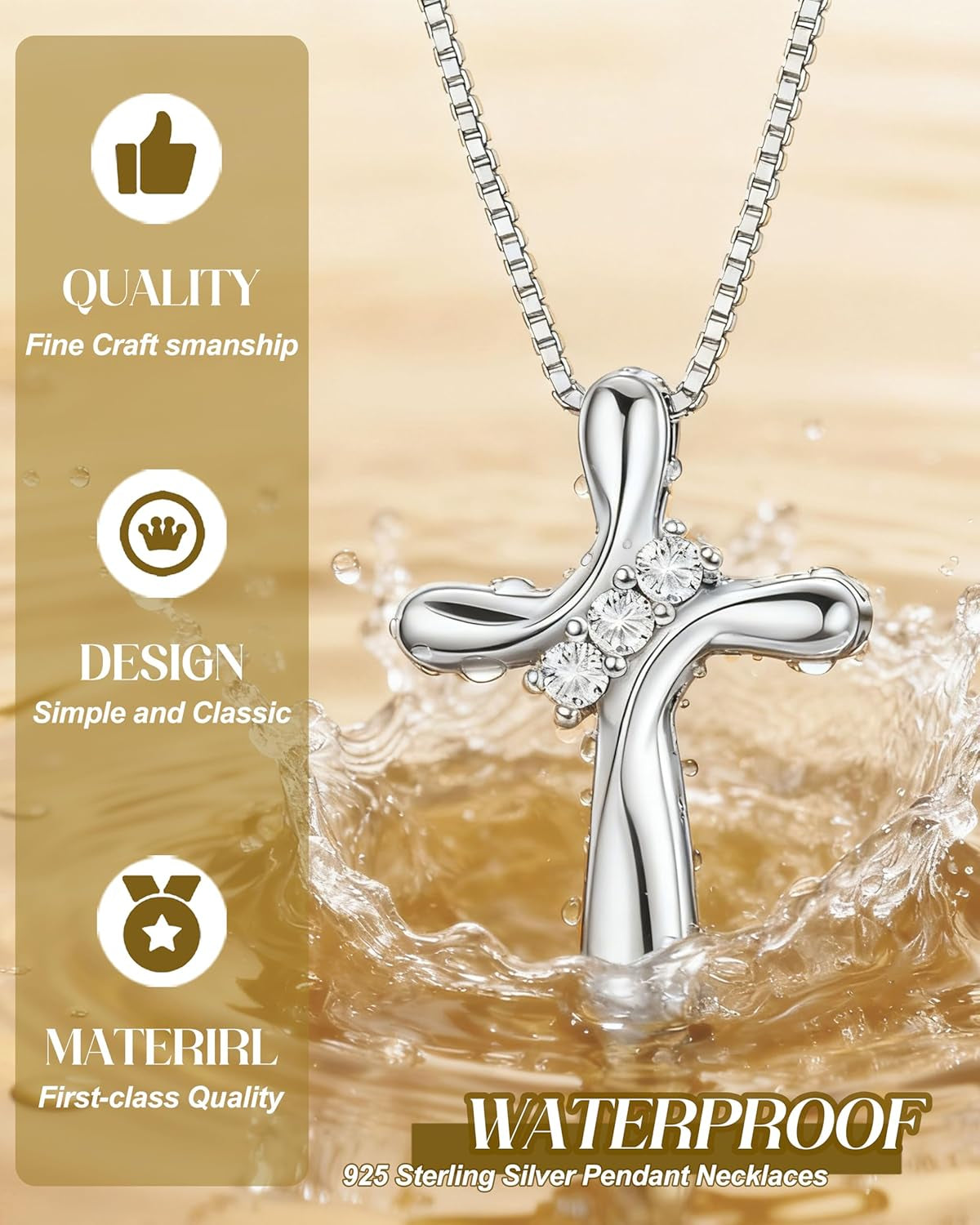 925 Sterling Silver Cross Necklace for Women 3 Stone Cubic Zirconia Silver Cross Pendant Necklaces with 1 MM Box Chain,18 Inches