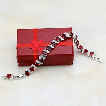 Red Ruby White Topaz 925 Sterling Silver Jewelry Charm Bracelet Christmas Gifts for Women