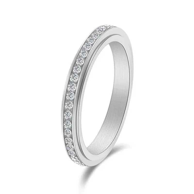 4Mm Wide Titanium Steel Exquisitely Inlaid Single Drainage Diamond for Men and Women Luxury Fashion Exquisitely Stackable Ring Engagement and Wedding Ring