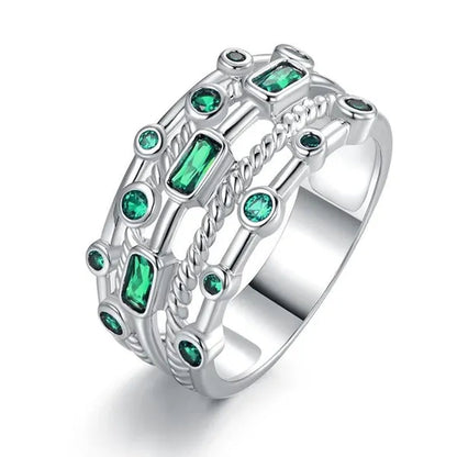 Fashion Jewelry Women Green Crystal Ring Elegant Princess Proposal Engagement Anniversary Party Gift Bride Wedding Promise Rings
