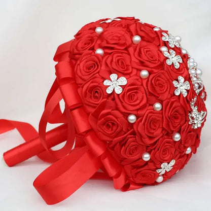 24Cm 10 Styles Can Choose Royal Blue Silver Brooch Wedding Bouquets Silk Rhinestone Artificial Rose Flowers Bridesmaid Mariage Bouquets Wedding Accessories W125