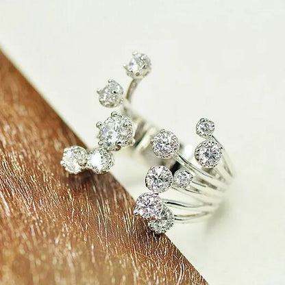 Gorgeous Silver Crown Natural Gemstones White Sapphire Birthstone Bride Wedding Engagement Multilayer Rose Flower Ring Size 6 7 8 9 10