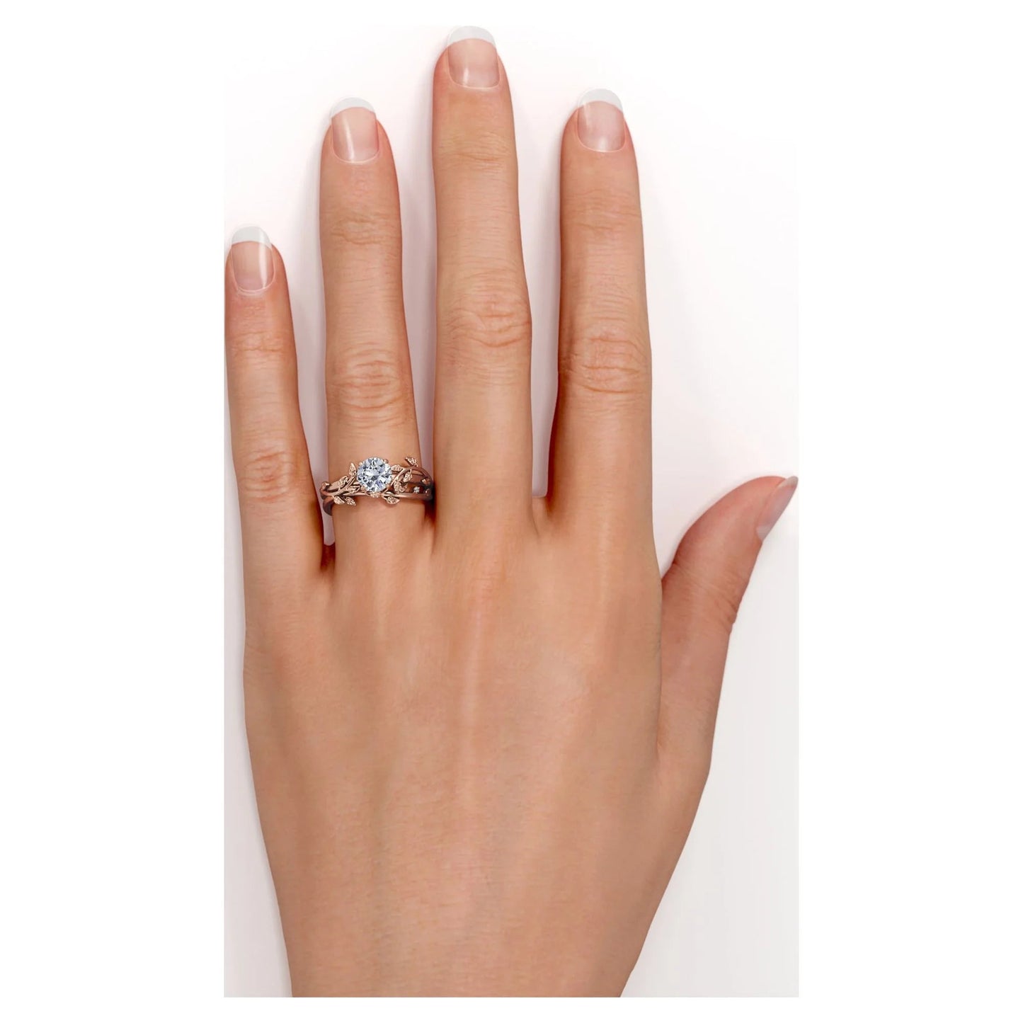 Half Carat round Real Diamond Bridal Set - Leaf and Vine Diamond Wedding Ring Set - 10K Rose Gold