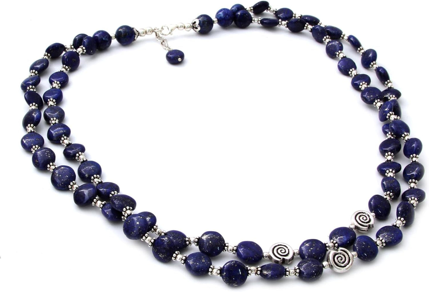 Artisan Handmade Lapis Lazuli Strand Necklace Sterling Silver Blue Beaded India Royal Reflecting Pond Birthstone [22 in L X 0.8 in W Extender 0.8 in L] ' Midnight Breeze'