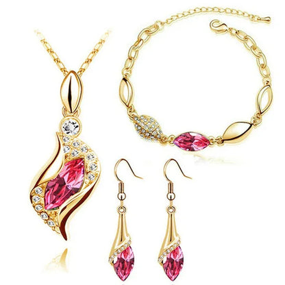 2022 Elegant Luxury Simple 18k Gold Sterling Silver Rose Gold Color Austrian Crystal Pendant Necklace Earring Bracelet 925 Sterling Silver Engagement Jewelry Set Lady Gift Birthday Gift Jewelry Set