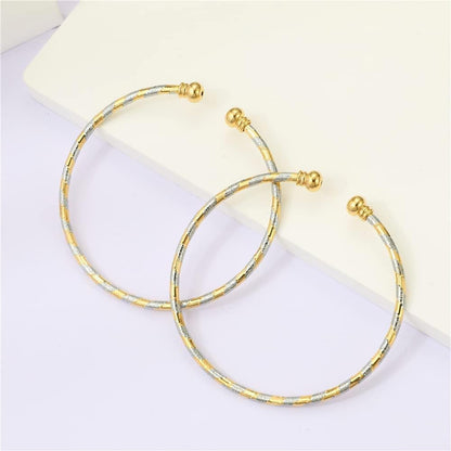 Simple 18K Double Colors Gold Plated plus Size Adjustable Cuff Bangles Bracelet for Women Men Jewelry with Gift Pouch