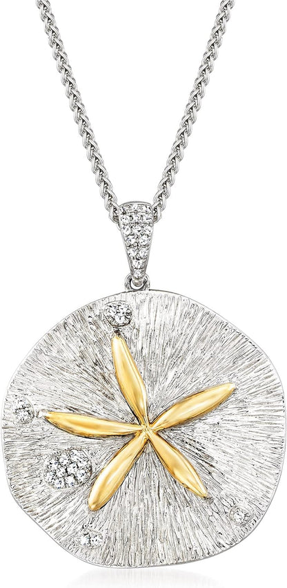 0.10 Ct. T.W. Diamond Sand Dollar Necklace in Sterling Silver and 14Kt Yellow Gold