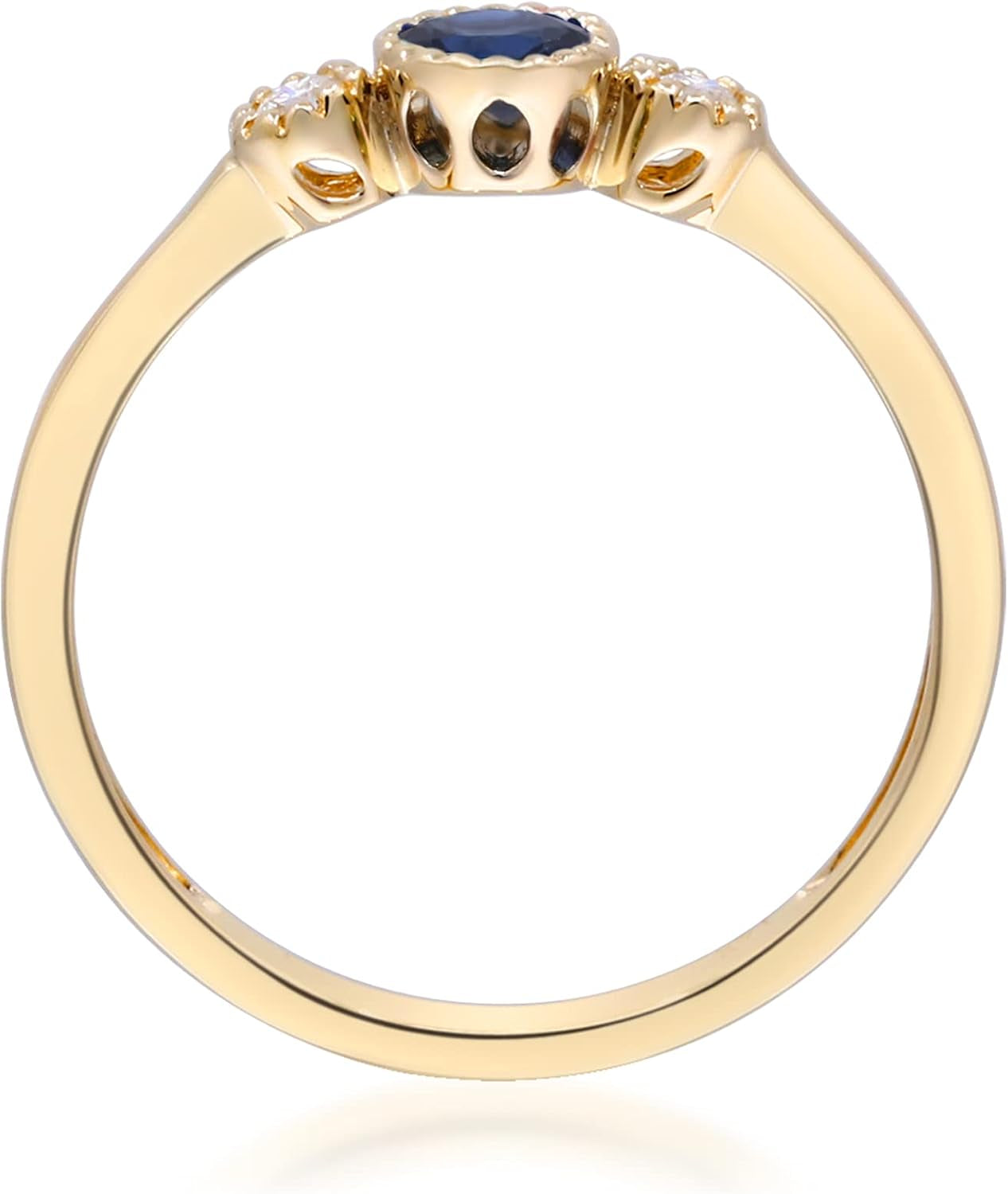 Gin and Grace 10K Yellow Gold Genuine Blue Sapphire Ring with Diamonds|Ethically, Authentically & Organically Sourced (Round-Cut) Shaped Sapphire Hand-Crafted Jewelry for Her | Sapphire Ring for Women Holiday Gifts