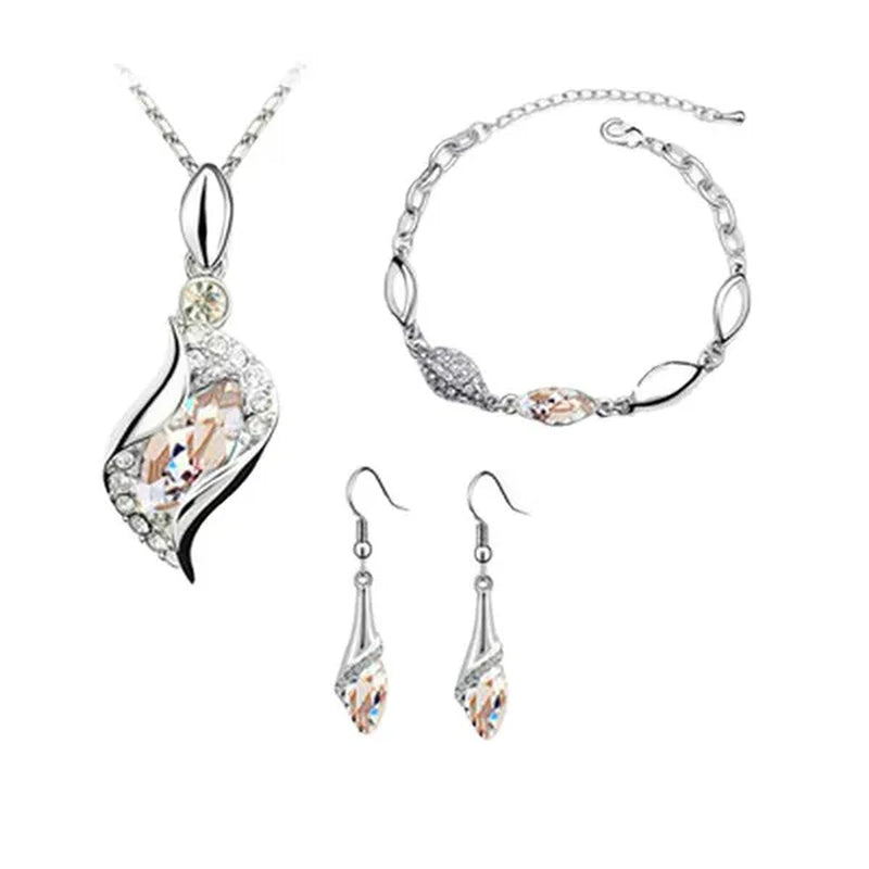 2022 Elegant Luxury Simple 18k Gold Sterling Silver Rose Gold Color Austrian Crystal Pendant Necklace Earring Bracelet 925 Sterling Silver Engagement Jewelry Set Lady Gift Birthday Gift Jewelry Set