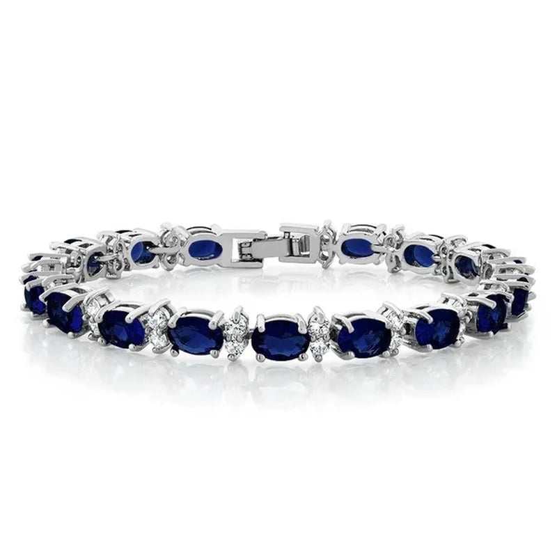 925 Sterling Silver Gorgeous Oval Ruby Amethyst Aquamarine Sapphire and round Sparkling Cubic Zirconia CZ Tennis Bracelet Jewelry Gift