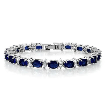 925 Sterling Silver Gorgeous Oval Ruby Amethyst Aquamarine Sapphire and round Sparkling Cubic Zirconia CZ Tennis Bracelet Jewelry Gift