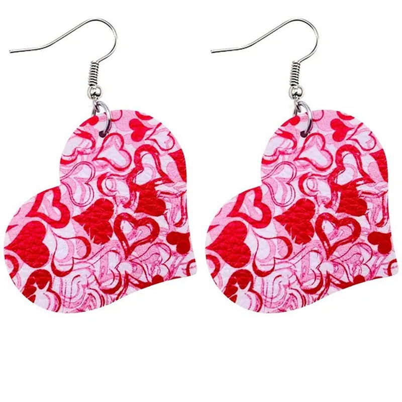 Europe and America 2021 New Valentine'S Day Leather Heart-Shaped Love Red Lips Double-Sided Printing PU Earrings