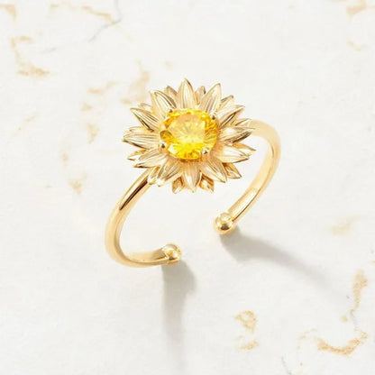 Luxury Fashion silver-plated Crystal Sunflower Diamond Ring Natural Water Drop Citrine Rings Ladies Elegant Glamorous Party Finger Jewelry Party Bride Wedding Engagement Ring Anniversary Gift