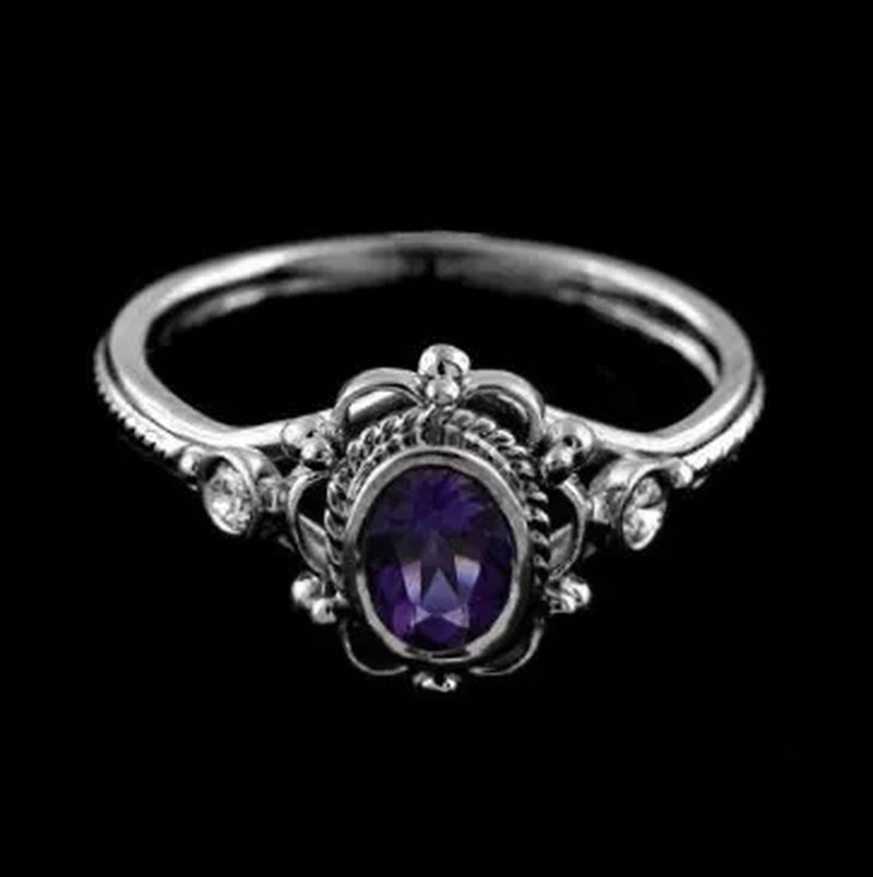 Vintage Women's Jewelry 925 Sterling Silver Ring Exquisite Amethyst / Ruby Antique Anniversary Gift Retro Proposal Engagement Rings Bridal Wedding Band Size 6 - 10