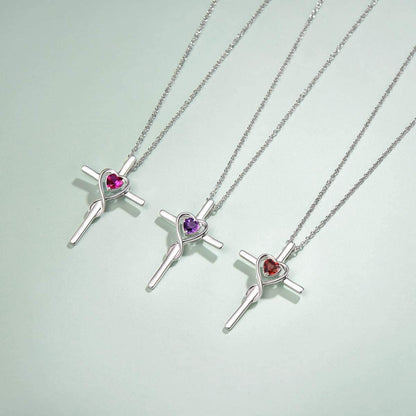 Birthstone Cross Necklace for Women Birthstone Necklace Heart Infinity Cross Pendant Necklace Fine Jewelry Christmas Valentines Day Gifts Birthday Holiday Gifts for Her, 16"+2" Inches