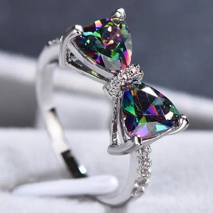 New Cute Women Ring 925 Sterling Silver Bowknot Topaz Rings Girl Daily Casual Party Gemstone Rings Jewelry Gift