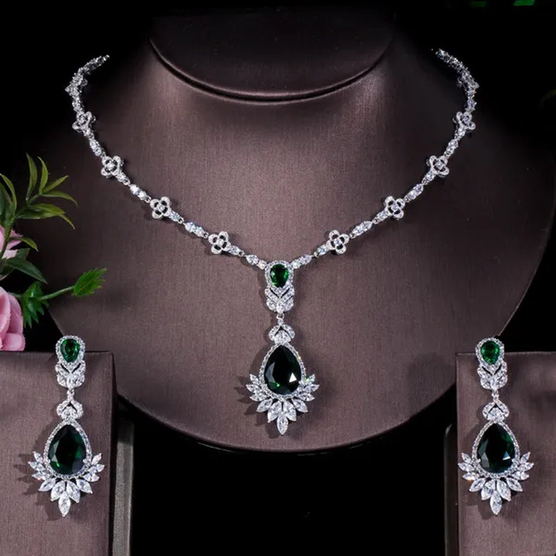 CANDICE White Gold Plated Marquise Cubic Zirconia Bridal Big Drop Earrings Necklace Set For Women Gorgeous Engagement Wedding Jewelry Sets
