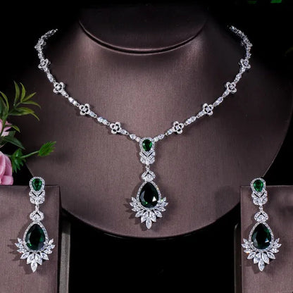 CANDICE White Gold Plated Marquise Cubic Zirconia Bridal Big Drop Earrings Necklace Set For Women Gorgeous Engagement Wedding Jewelry Sets