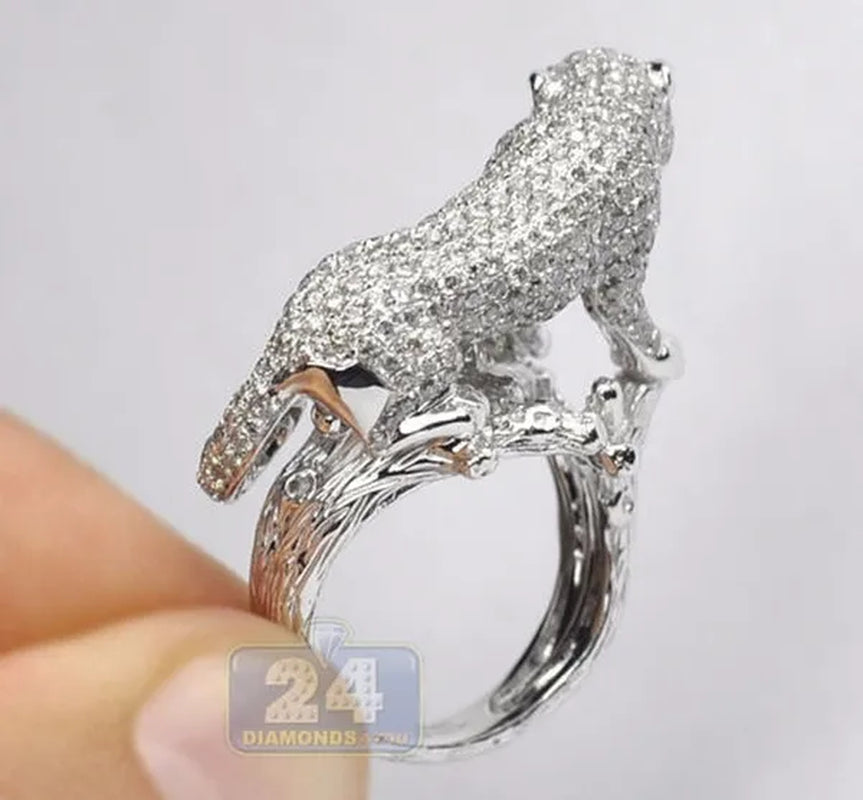 Sparkling 925 Sterling Silver Natural Gemstone White Sapphire Leopard Ring Party Unique Jewelry Gifts Size  6 7 8 9 10